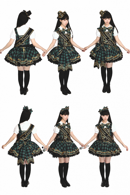 【7月18日予約締切】ブルー/レッド/グリーンアイドルロリータシリーズパフスリーブシャツ＋スカート