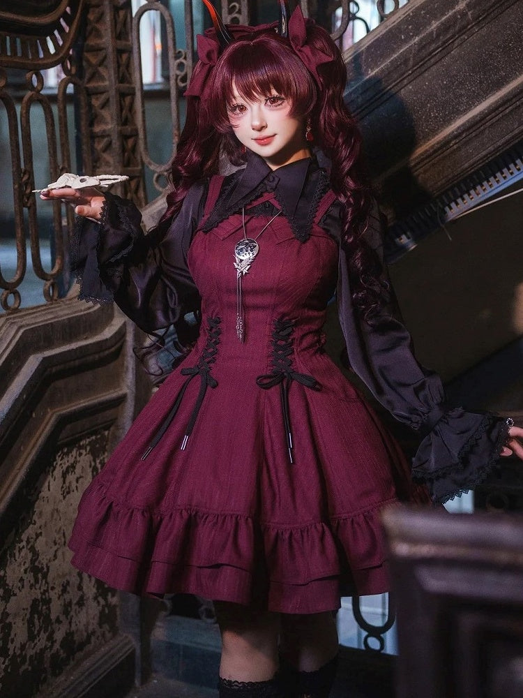 【12月26日予約締切】ゴシックロリータダークカラーストライプリボンサスドレス