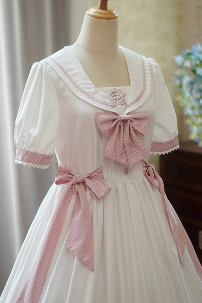 [Reservierungsschluss 28. Juni] 5 Farben/Sailor-Lolita-Streifenkleid mit Schleife und Puffärmeln