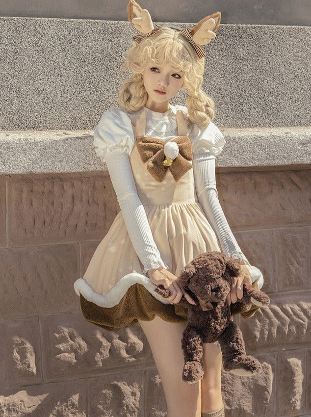 Brown Fur Cape + Fur Suspender Skirt + Leg Warmers