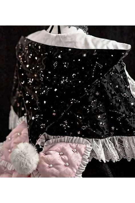 [Date limite de précommande : 14 septembre] Ensemble complet Gothic Black Pink Witch : robe JSK à croix + grande traîne à nœud + cape à capuche + manches amovibles + chapeau de sorcière + manches extérieures