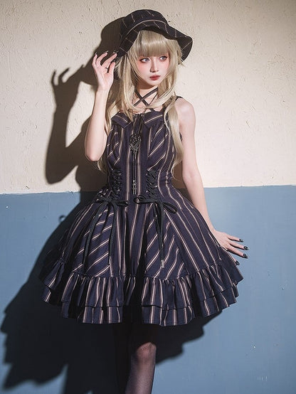 【12月29日予約締切】ゴシックロリータストライプリボンサスドレス