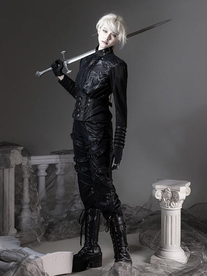 [Pre-order Deadline: June 8] Phantom Knight Dark Gothic Prince Strap Buckle Black Pants