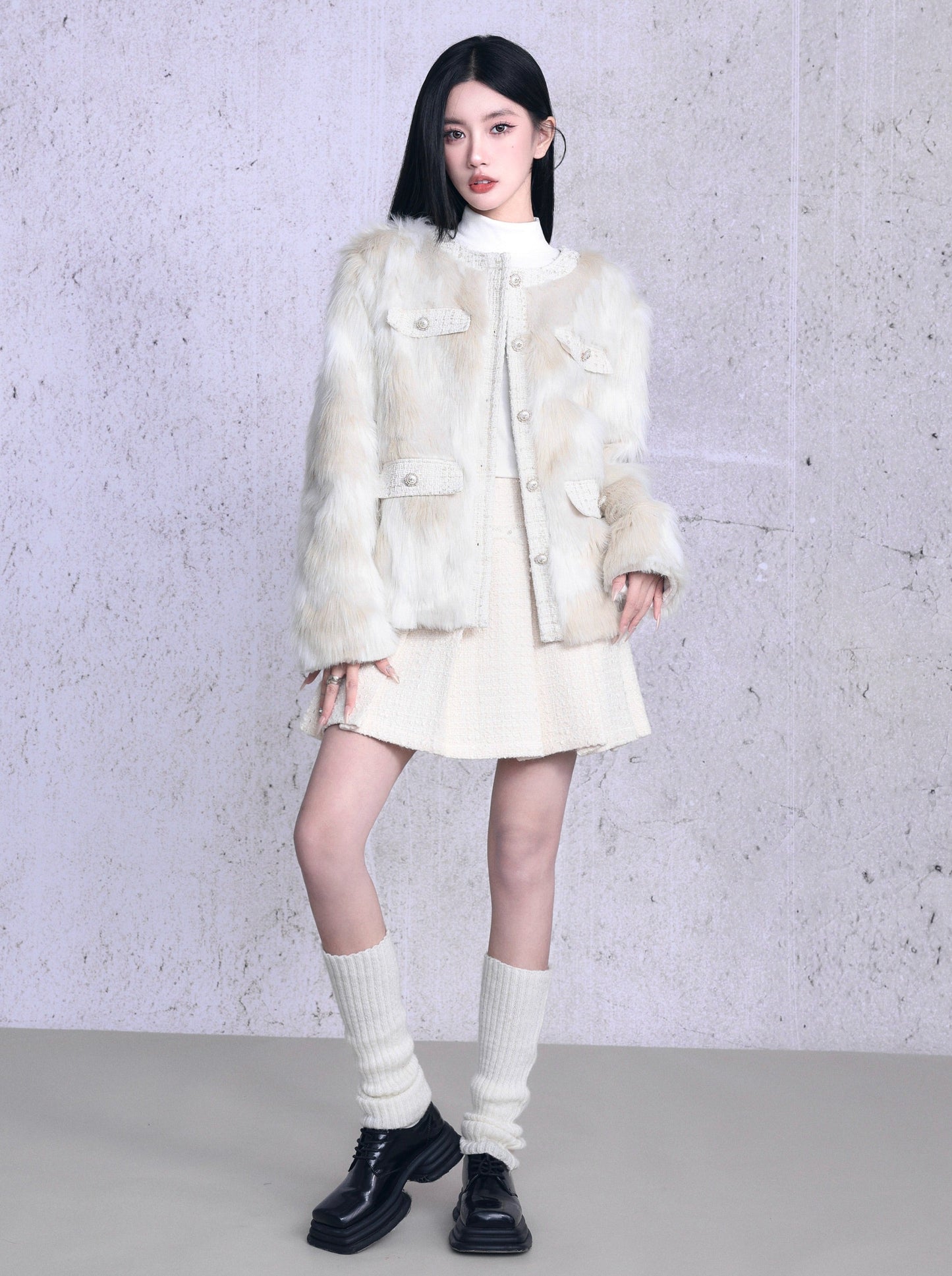 Milky Marble Fur Over Snow Jacket