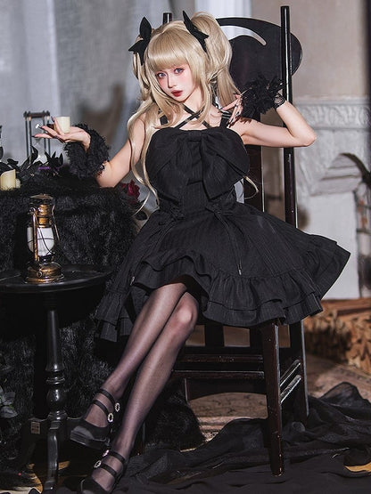 【12月26日予約締切】ゴシックロリータダークカラーストライプリボンサスドレス