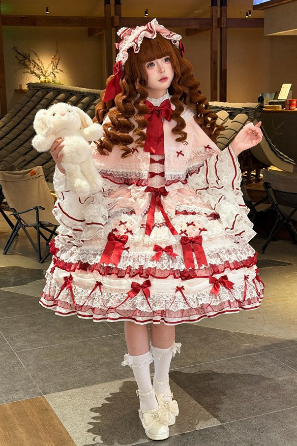 [Vorbestellfrist 13. Juli] Blau x Weiß/Rot x Rosa süße Lolita-Kaninchenserie Hasenohren-Spitzen-Schleifen-Umhang