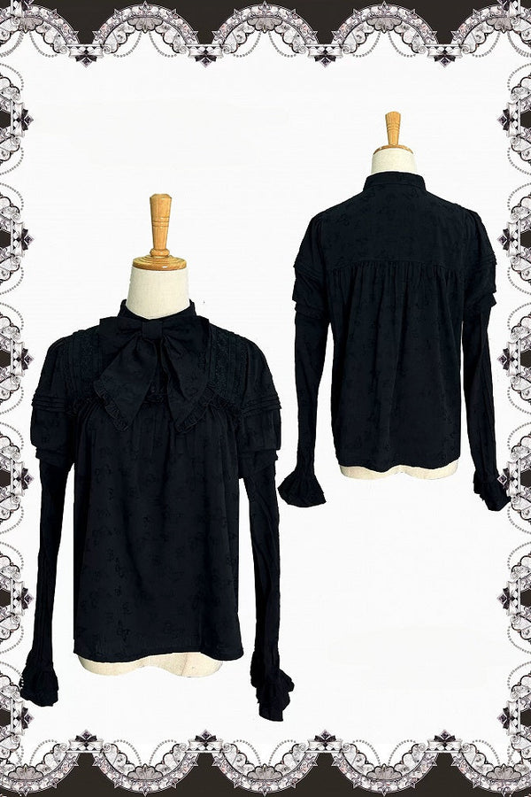 【10月3日予約締切】Black/White Elegant Gothic Lace Puff Sleeve Shirt with Detachable Sleeves and Bow Tie