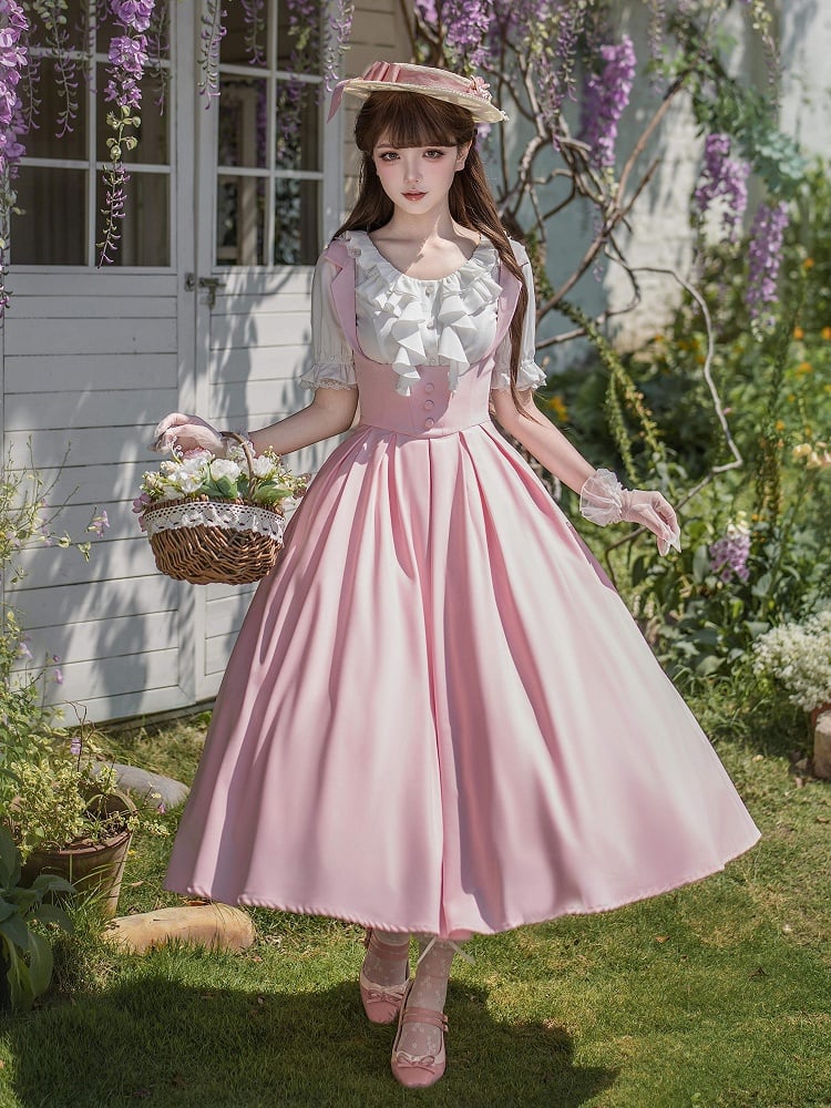 [Pre-order Deadline: April 14] Classic Lapel Shoulder Sweet Lolita Corset Long Suspender Dress