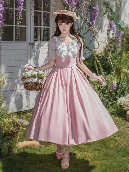 [Pre-order Deadline: April 14] Classic Lapel Shoulder Sweet Lolita Corset Long Suspender Dress