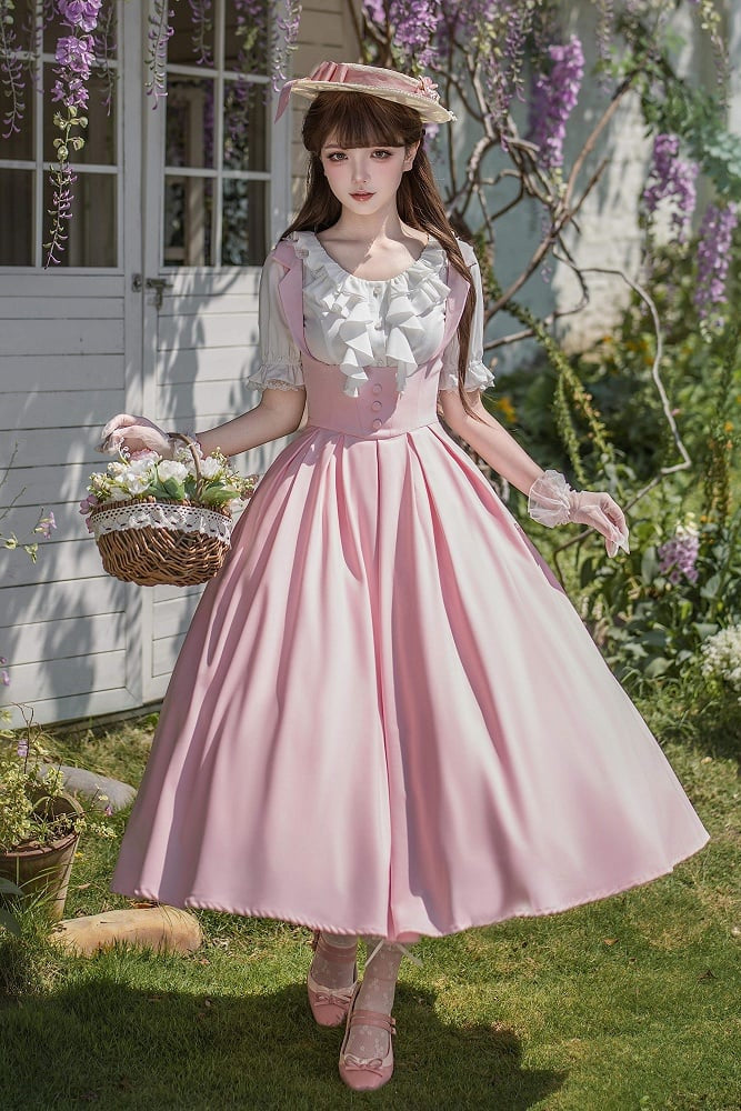 [Pre-order Deadline: April 14] Classic Lapel Shoulder Sweet Lolita Corset Long Suspender Dress