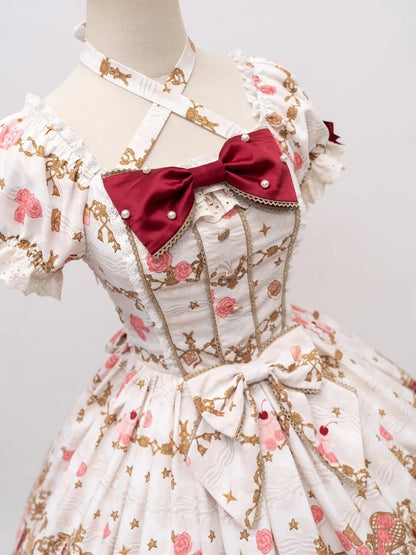 【4月26日予約締切】レトロロマンスイートロリータリボンケーキプリントホルターネックドレス