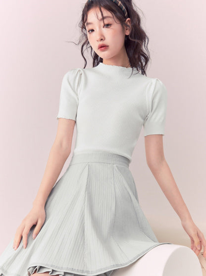 Light Gray Sweet French College Skirt