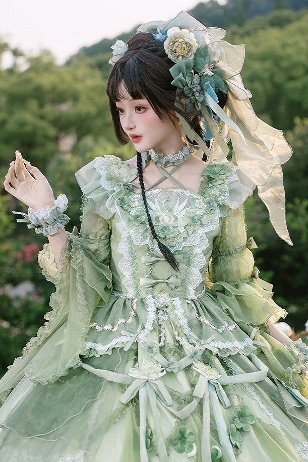 [Scadenza prenotazione 28 giugno] Accessori della serie sweet lolita floreale rosa x verde/rosso/viola/verde (choker, copricapo con velo floreale, fermagli per capelli, polsini da polso)