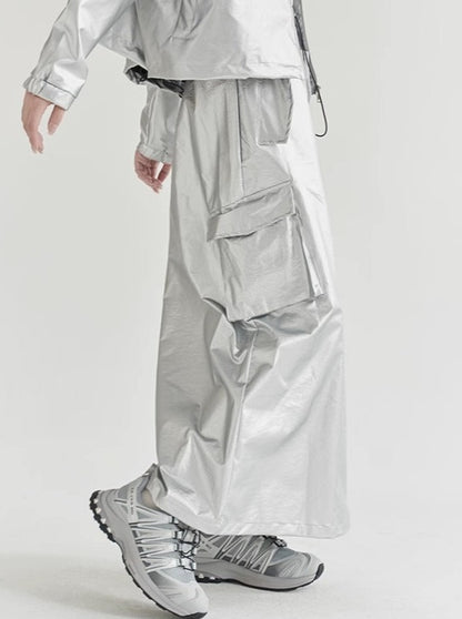 Bright Silver Loose Cyber Workwear Skirt