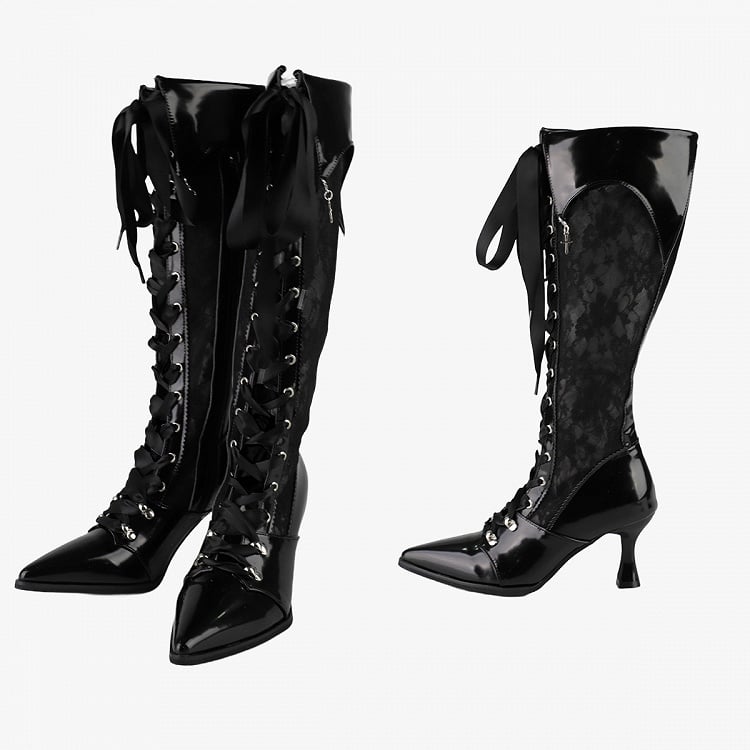 【12月19日予約締切】ポインテッドトゥゴシックロリータロングブーツ＋ブラックレーススペシャルバージョン