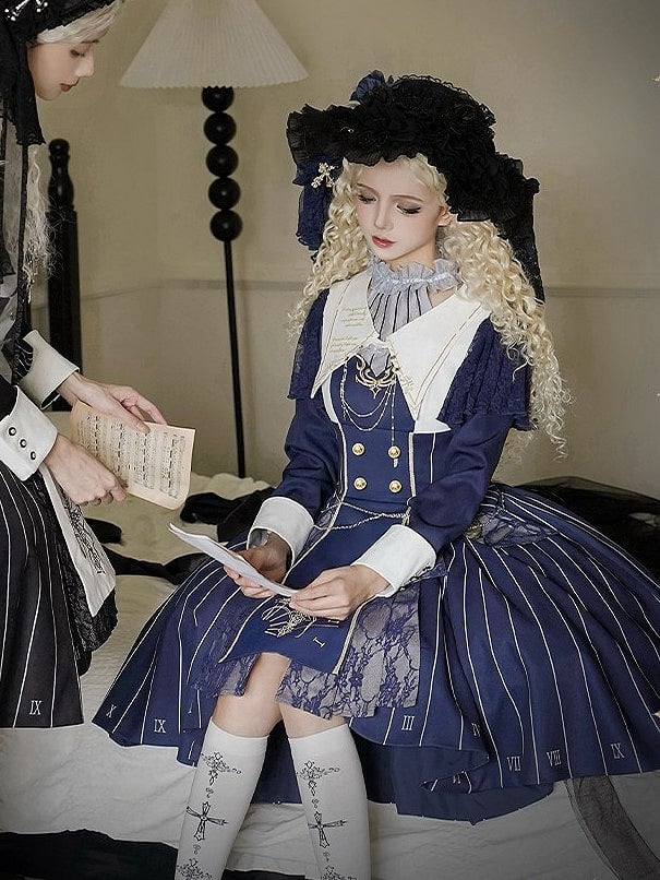 【2月26日予約締切】ゴシックエンブロイダリーストライプ懐中時計シスタードレスフルセット＋ヘッドドレス