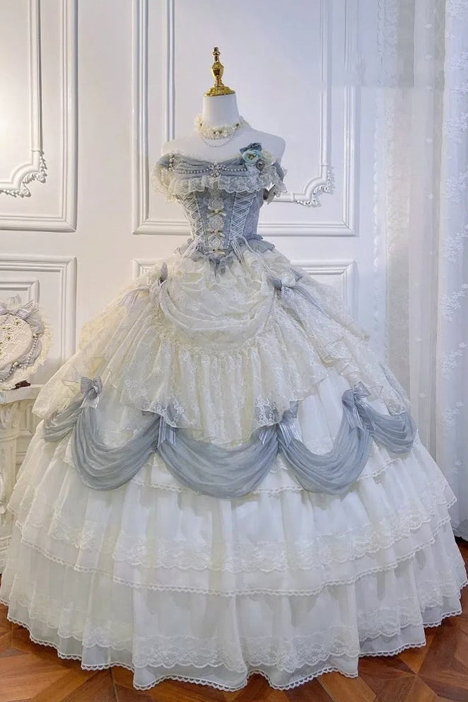 [Pre-order Deadline: June 14] Mist Blue Moonlight Elegant Wedding Lolita Corset Pull-Up Dress