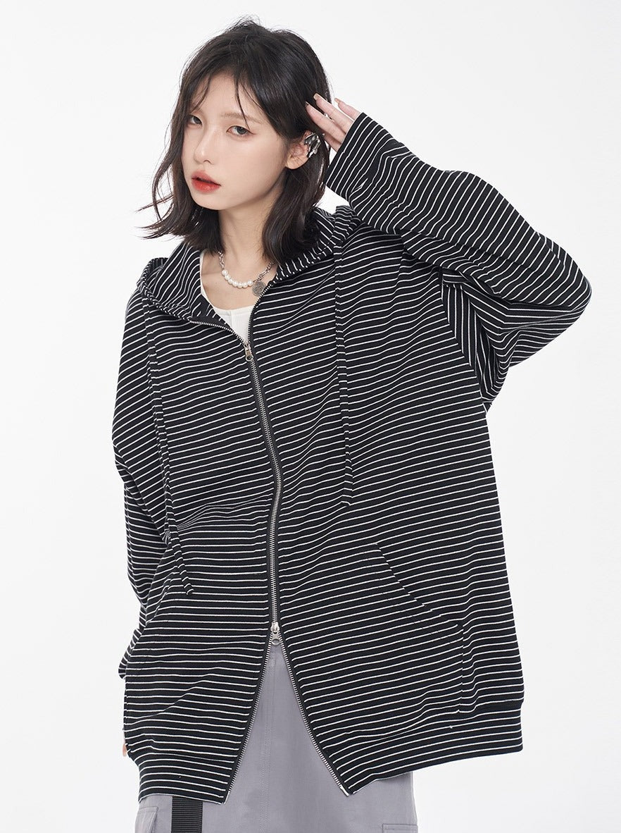 Mode Striped Hooded Hoodie