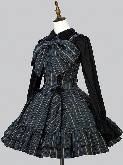 【12月29日予約締切】ゴシックロリータストライプリボンサスドレス