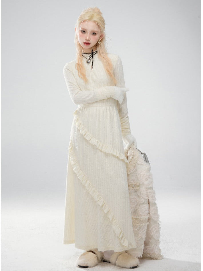 Small Custom Melted Snow Lace Cutout Irregular Ruffle Dress [Reserved Item].