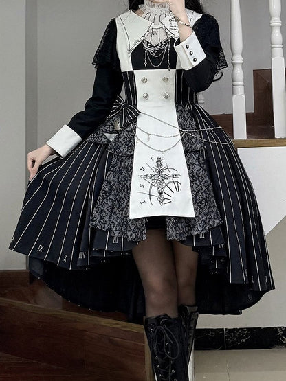 【2月26日予約締切】ゴシックエンブロイダリーストライプ懐中時計シスタードレスフルセット＋ヘッドドレス