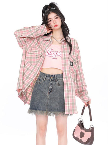 Retro Check Loose Shirt Jacket