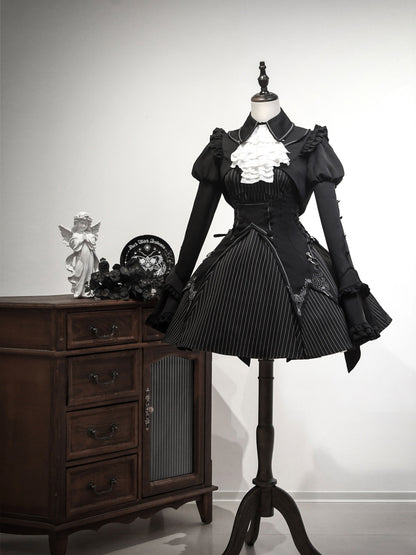 Elegant Gothic Punk Dress Setup Full Set