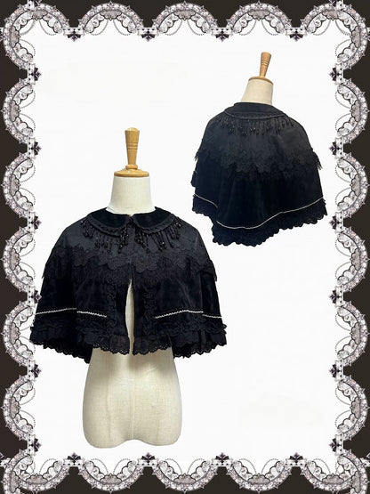 【10月3日予約締切】Black Elegant Gothic Beaded Fringe Layered Cape