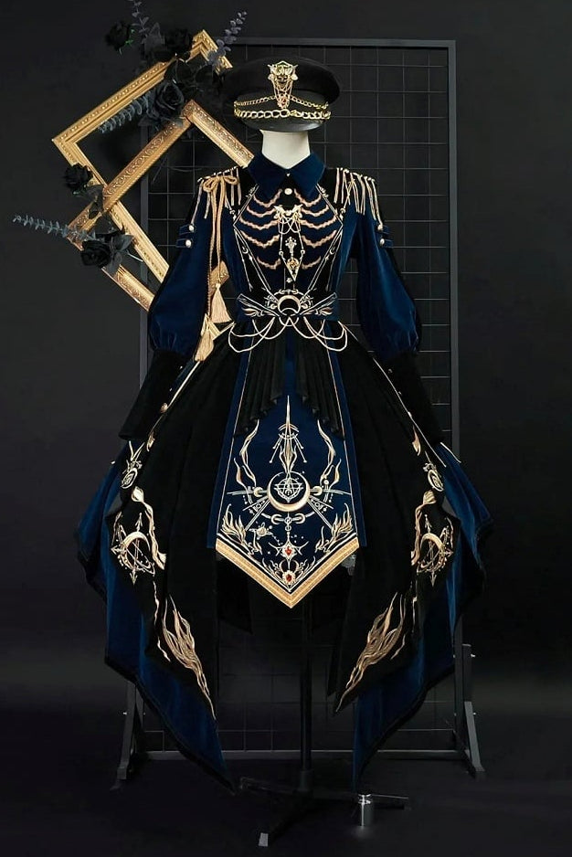 [Deadline for pre-order on November 16th] Holy army blue black embroidered military cape dress complete set + dress set