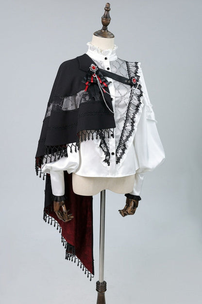 【10月2日予約締切】Gothic Beaded Lace Trim Knight One-Shoulder Cape (With Red Lining) + Jewel Chain Brooch