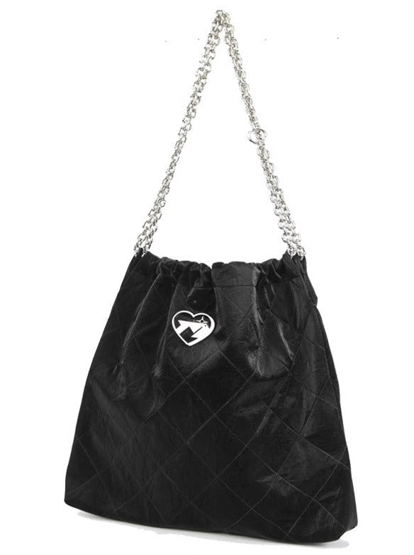 Cool Metal Diamond Stitch Leather Chain Tote Bag
