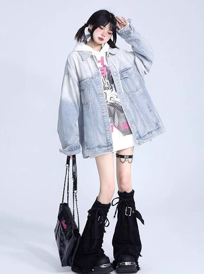 Pink & Blue Wash Gradient Denim Jacket