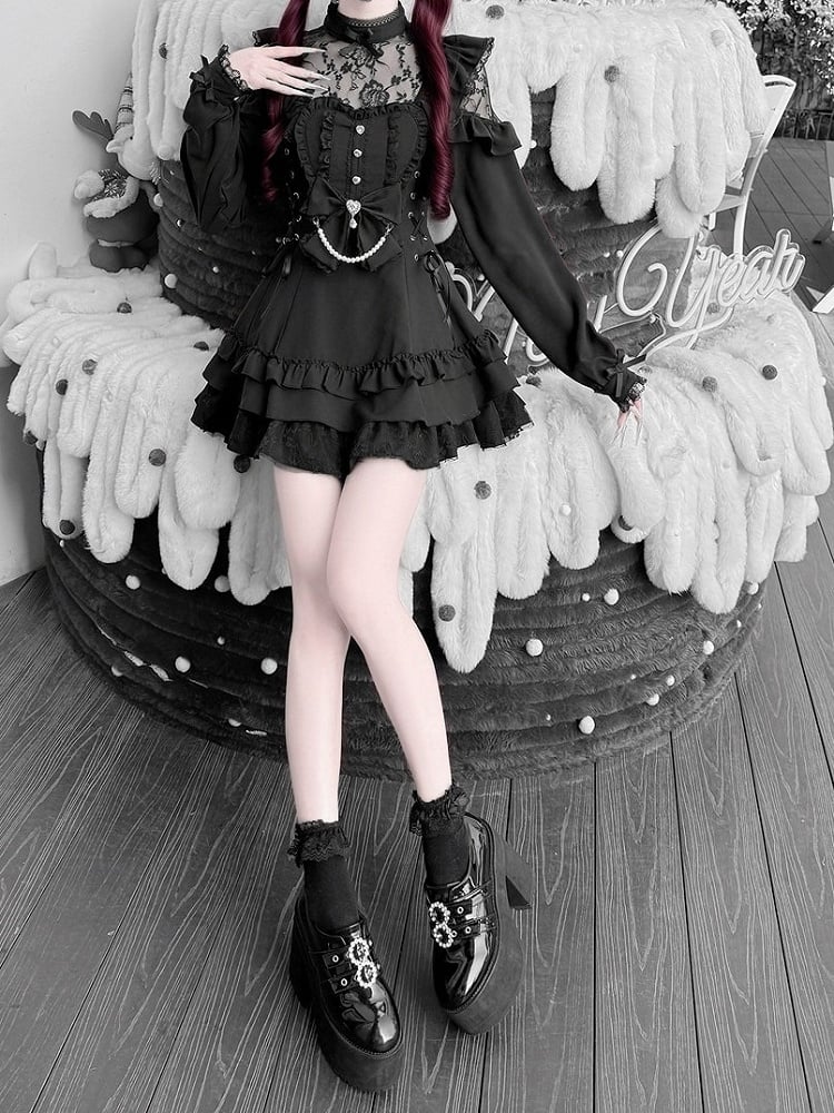 [Pre-order Deadline: April 22] Sweet and Gothic Floral Lace Ruffle Ribbon Dress Suit Full Set