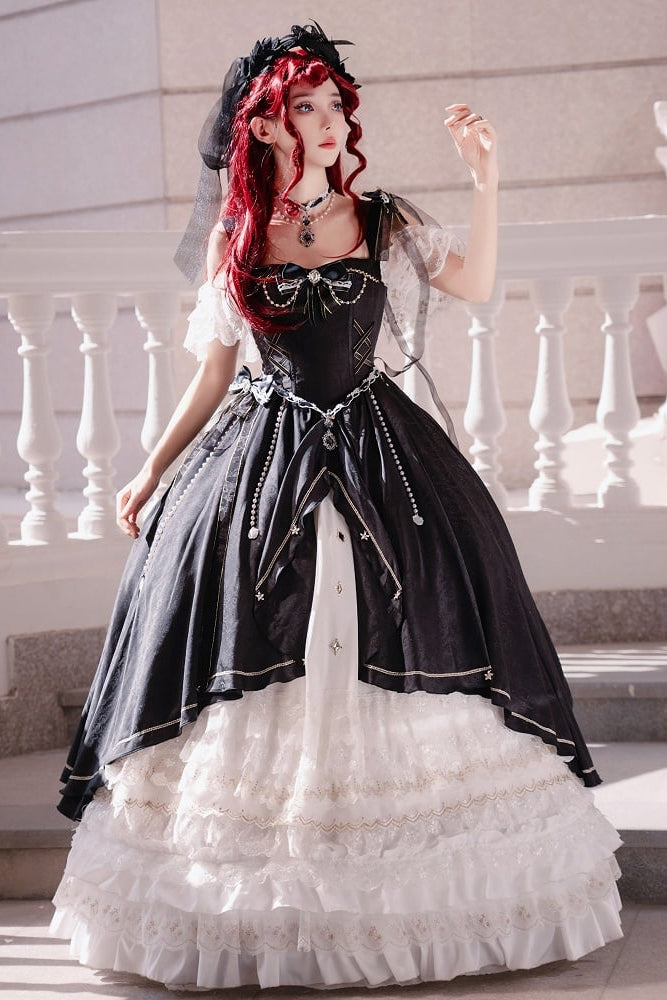 【5月3日予約締切】ブラックホワイトコルセットレースリボンロリータJKSプリンセスドレス＋コンプリートセット