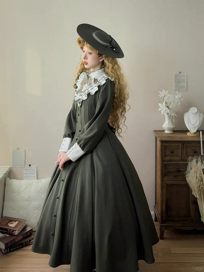 【Reservation deadline February 23】Classic Elegant Series Frill Stand Collar Flare Long Dress