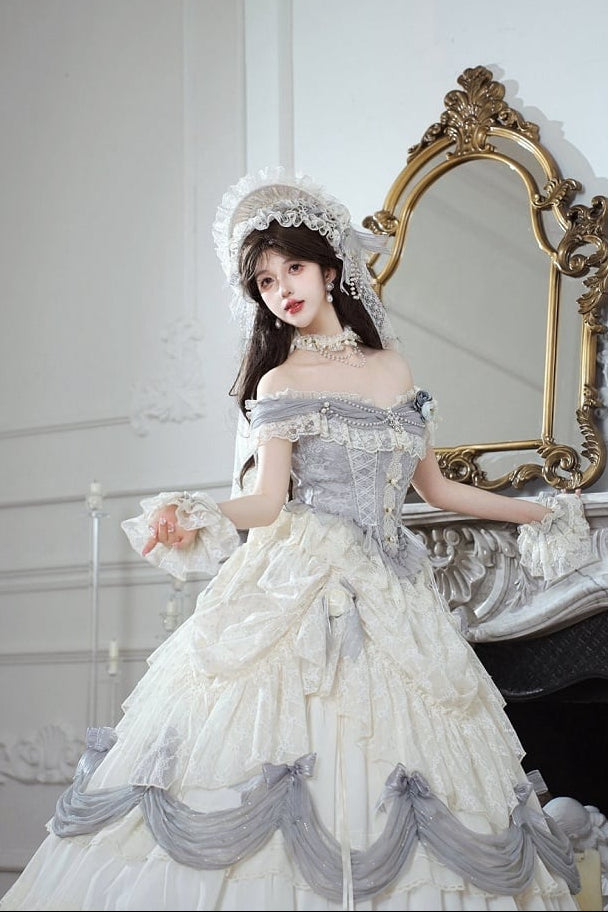 [Pre-order Deadline: June 14] Mist Blue Moonlight Elegant Wedding Lolita Corset Pull-Up Dress