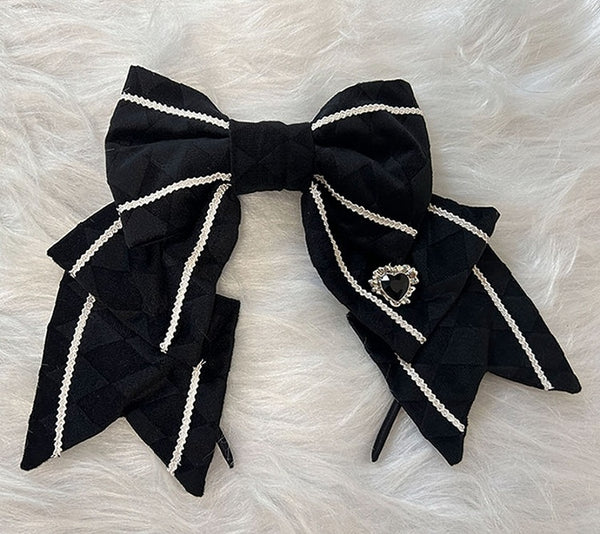 【10月3日予約締切】Black/White Elegant Gothic Series Accessories(Black Butterfly Print Striped Ribbon Hat, Black Rose Ribbon Brooch, Ribbon KC, Hair Clip Pair, Bonnet)