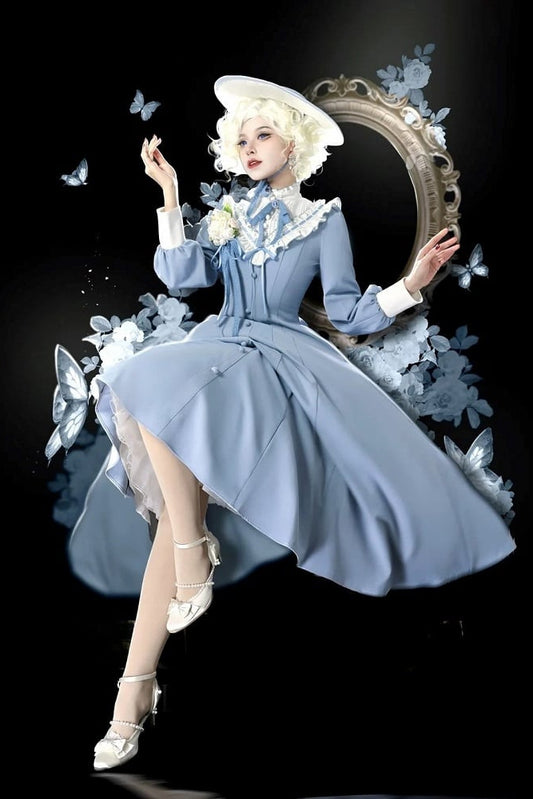 【Reservation deadline February 23】Classic Elegant Series Frill Stand Collar Flare Long Dress