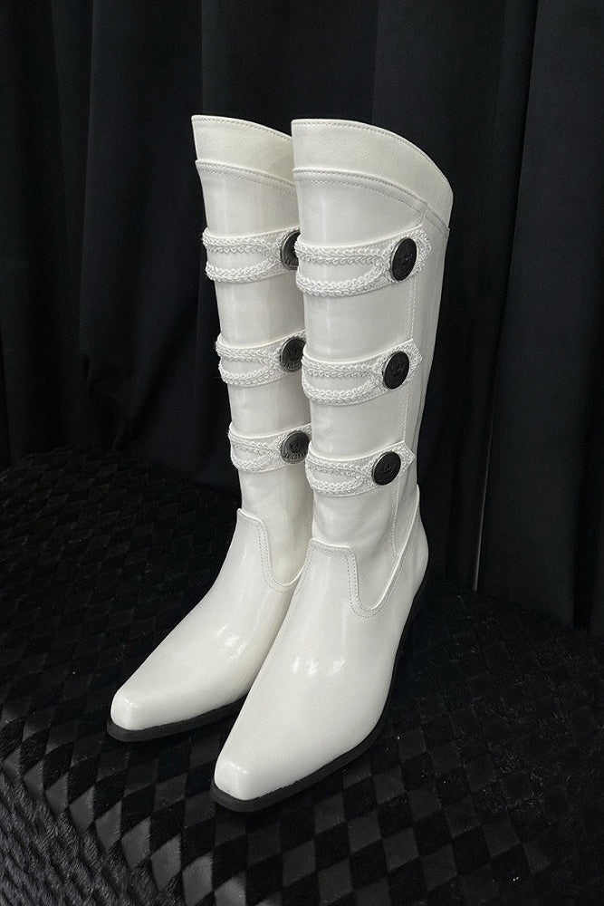 【9月7日予約締切】Black/White/Gray Gothic Lolita Prince Square Toe Retro Boots
