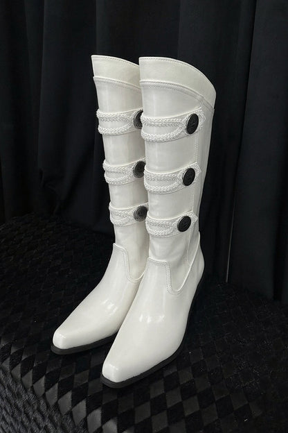 【9月7日予約締切】Black/White/Gray Gothic Lolita Prince Square Toe Retro Boots