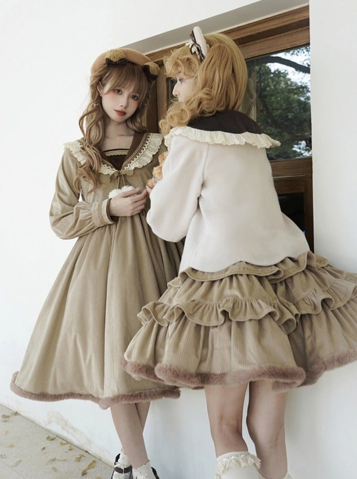 Coco Diary Volume Dress x Girly Coat + Ruffle Skirt