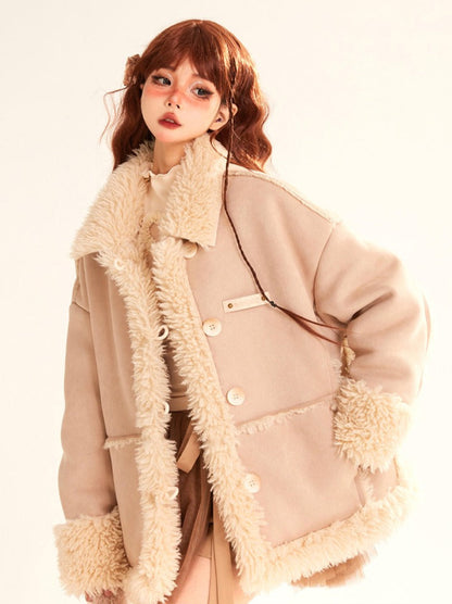 Suede Fur Spliced Loose Jacket