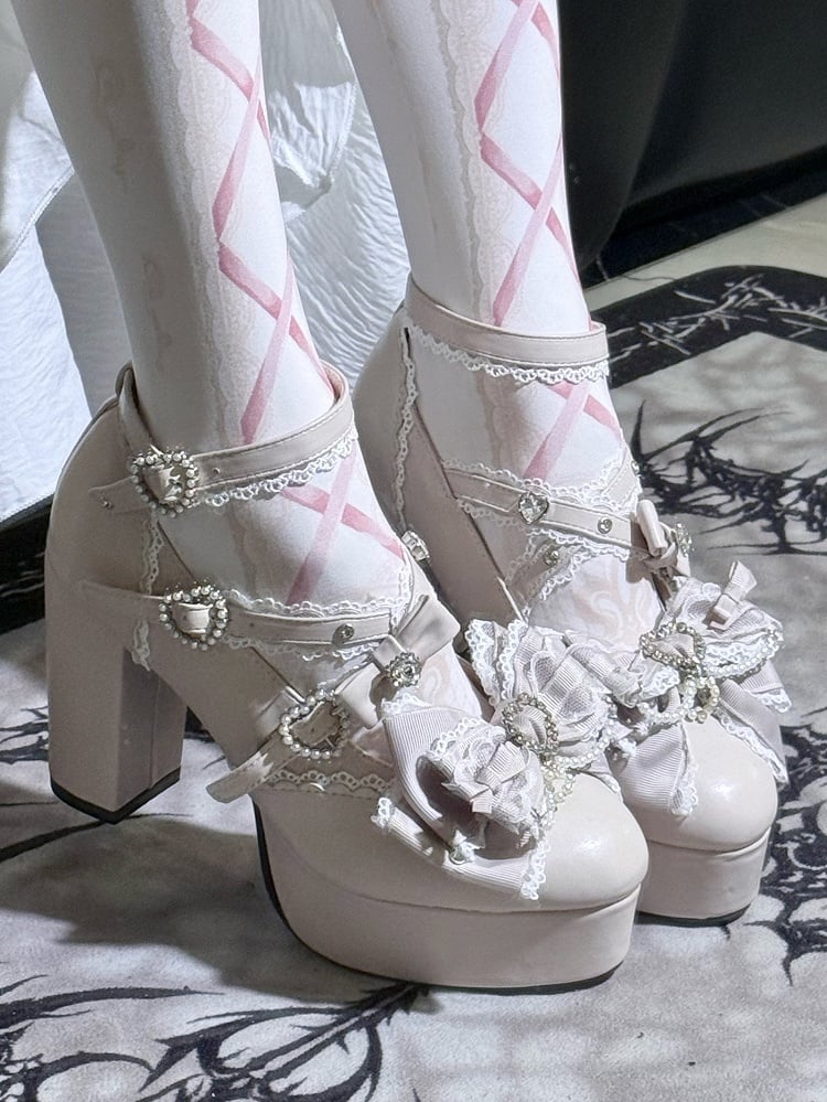 【12月12日予約締切】ジェムストーンパールリボンロリータハイヒール