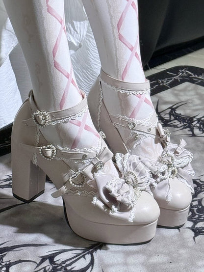 【12月12日予約締切】ジェムストーンパールリボンロリータハイヒール