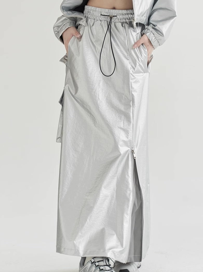 Bright Silver Loose Cyber Workwear Skirt