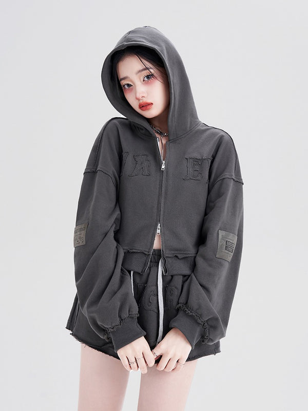 ストリートダブルジップグレーフーディージャケットパンツロングスカートスーツ