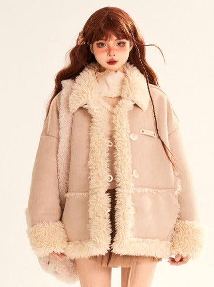 Suede Fur Spliced Loose Jacket