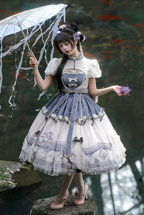 Classical Chinese Lolita Princess Dress Setup + Headdress + Necklace