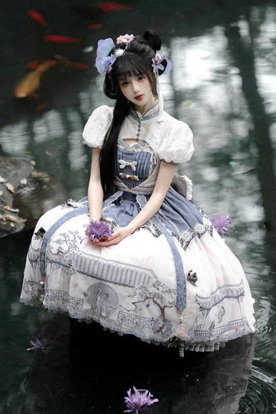 Classical Chinese Lolita Princess Dress Setup + Headdress + Necklace