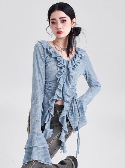 Bell Sleeve Slimming Ruffle Top